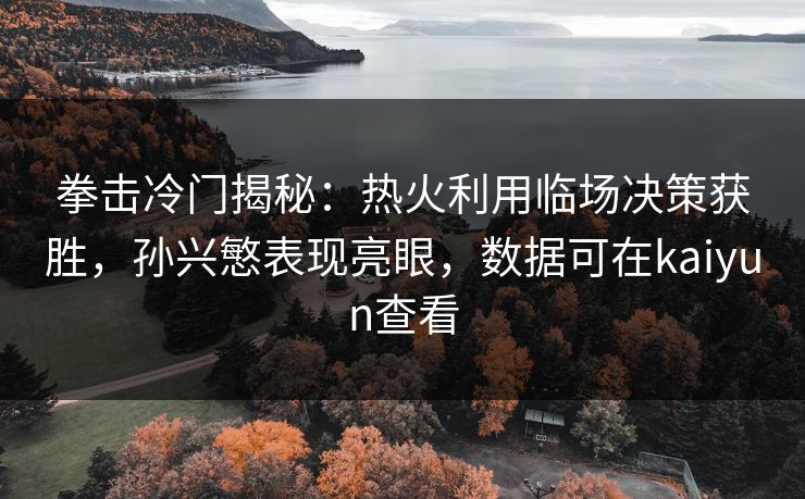 拳击冷门揭秘：热火利用临场决策获胜，孙兴慜表现亮眼，数据可在kaiyun查看